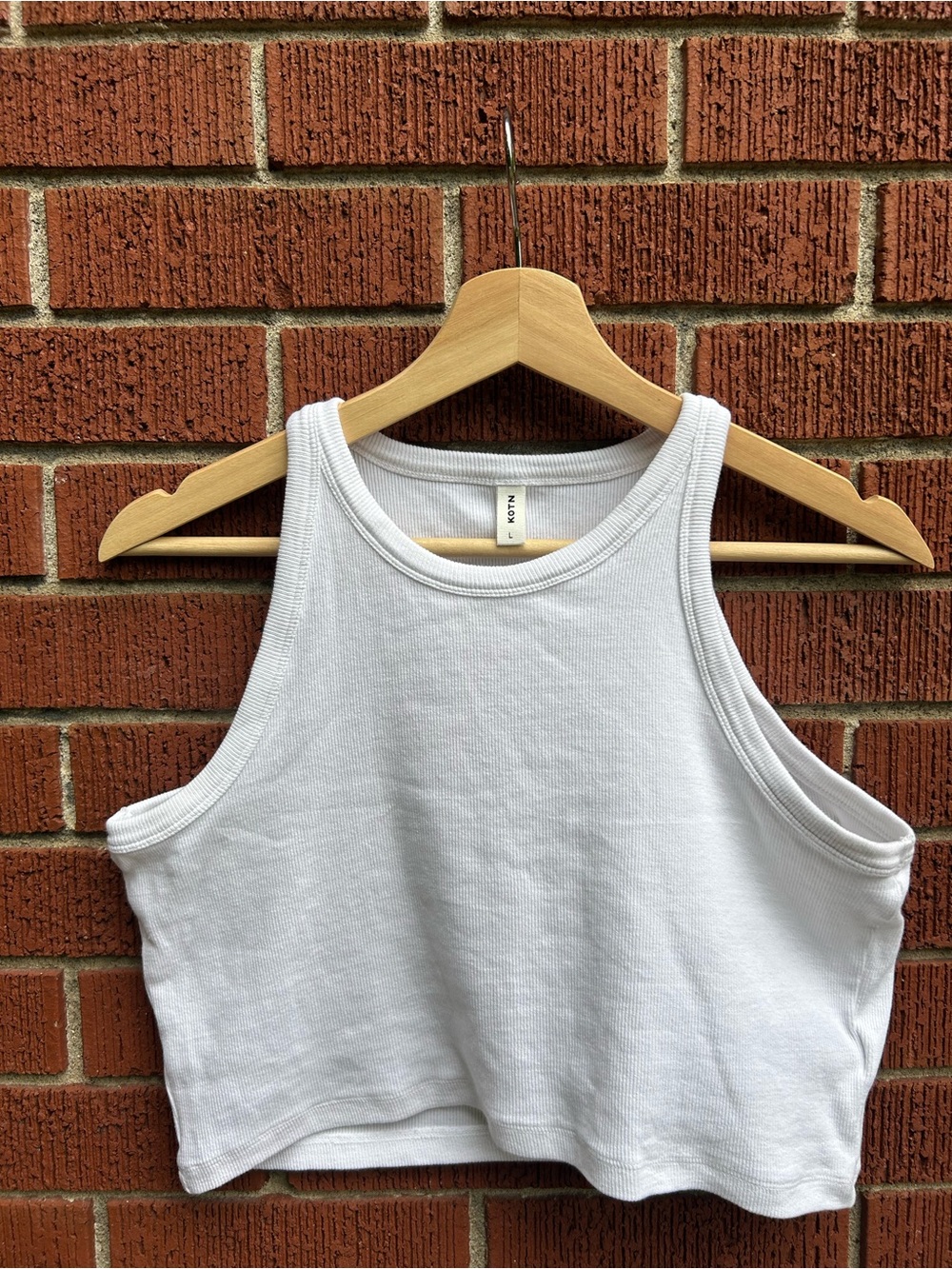 KOTN White Ribbed High Neck Crop Tank Top Minimalist Essential Size L